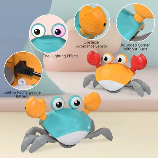 Cute Sensing Crawling Crab Baby Toys Interactive Walking Dancing with Music Automatically Avoid Obstacles Toys for Kids Toddler