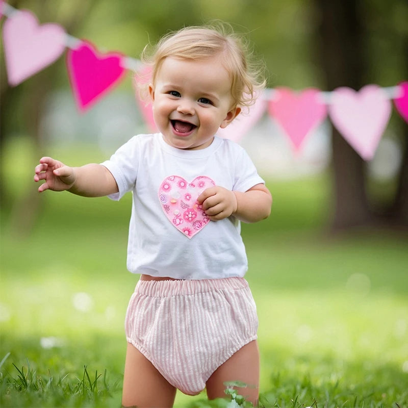 Infant Baby Girls Shorts Elastic Waist Striped Embroidery Letters Summer Shorts Bottoms for Birthday