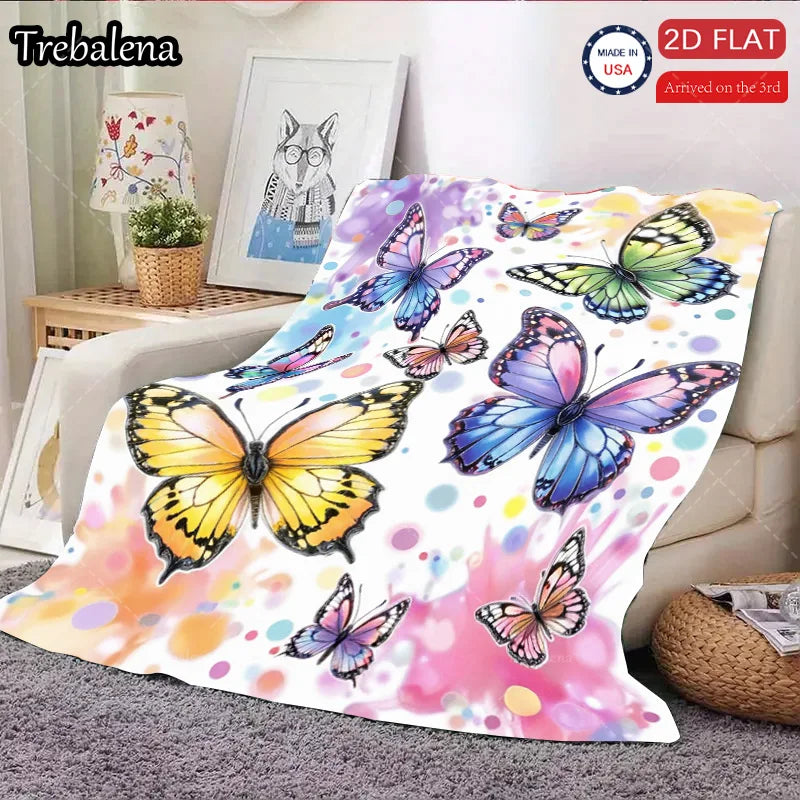Flannel Blanket-Soft Lightweight All-season Colorful Butterfly Print Soft Baby Blanket for Boys Girls