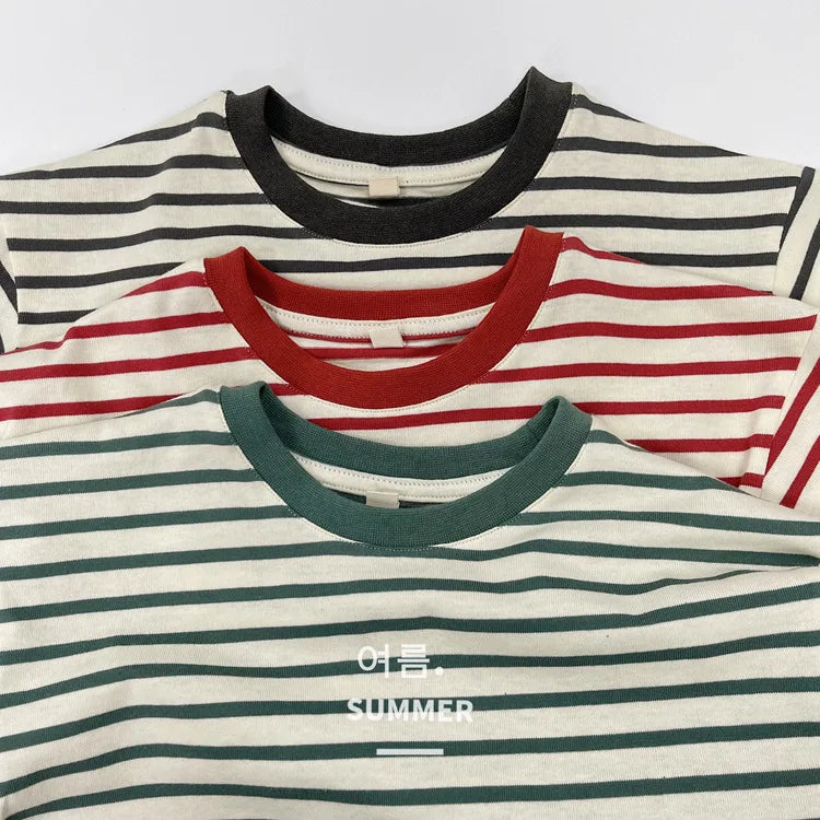 Summer Boy Girl Children Thin Sports Casual T-shirt Baby Striped Short Sleeves Tops Kid Cotton Fashion Loose Tees Infant Tshirt
