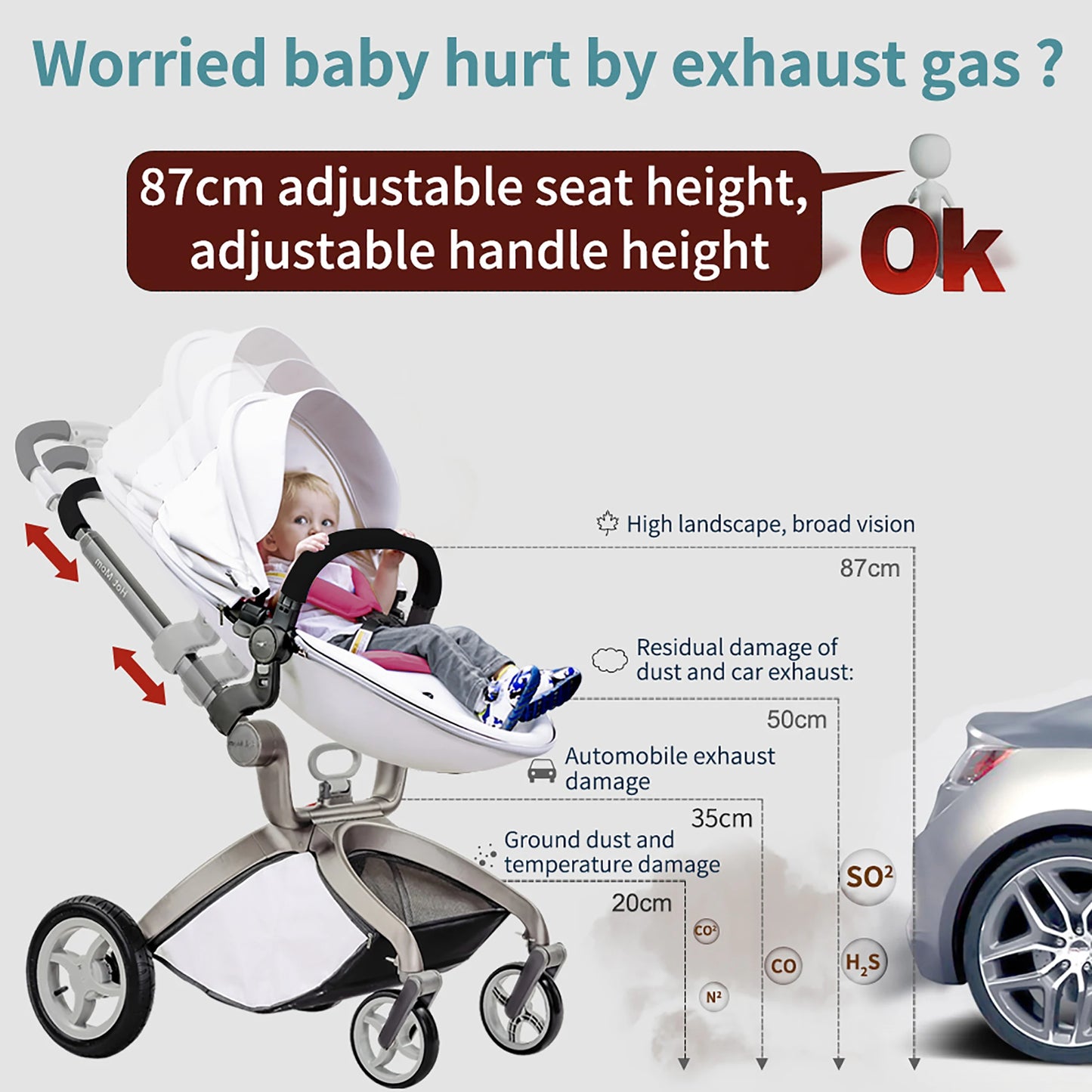 Hot Mom F22 baby stroller 3in1 ,adjustable seat,aluminum frame,solid rubber tires,rain cover,mosquito net,large storage basket