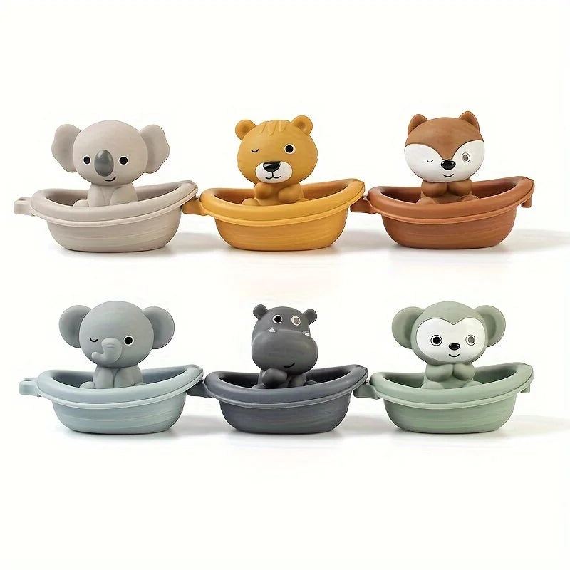 Baby Bath Toys Stacking Bath Boat Toy Silicone Adorable Animal Finger Puppets for Children Interactive Floating Squeeze Toy Gift