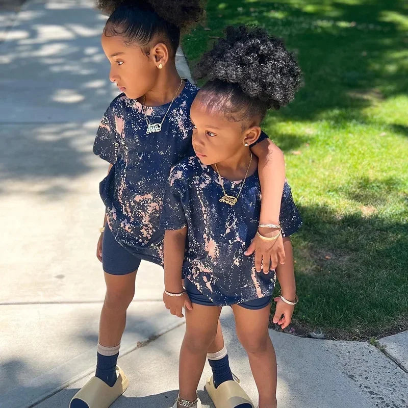 1-8Y Kids Children's Boy Summer Clothing Girls Clothes Pants Sets Short Sleeve T-shirt Tops+Shorts Pants Sets For Baby Girls