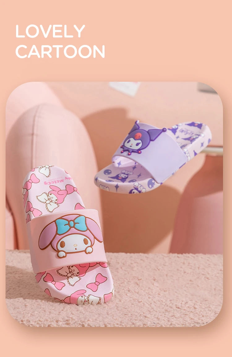 SANRIO Kuromi Cartoon Slippers Girls And Boys Indoor Non-slip Slide Shoes Outdoor Open Toe Sandals For Children Soft Comfortable