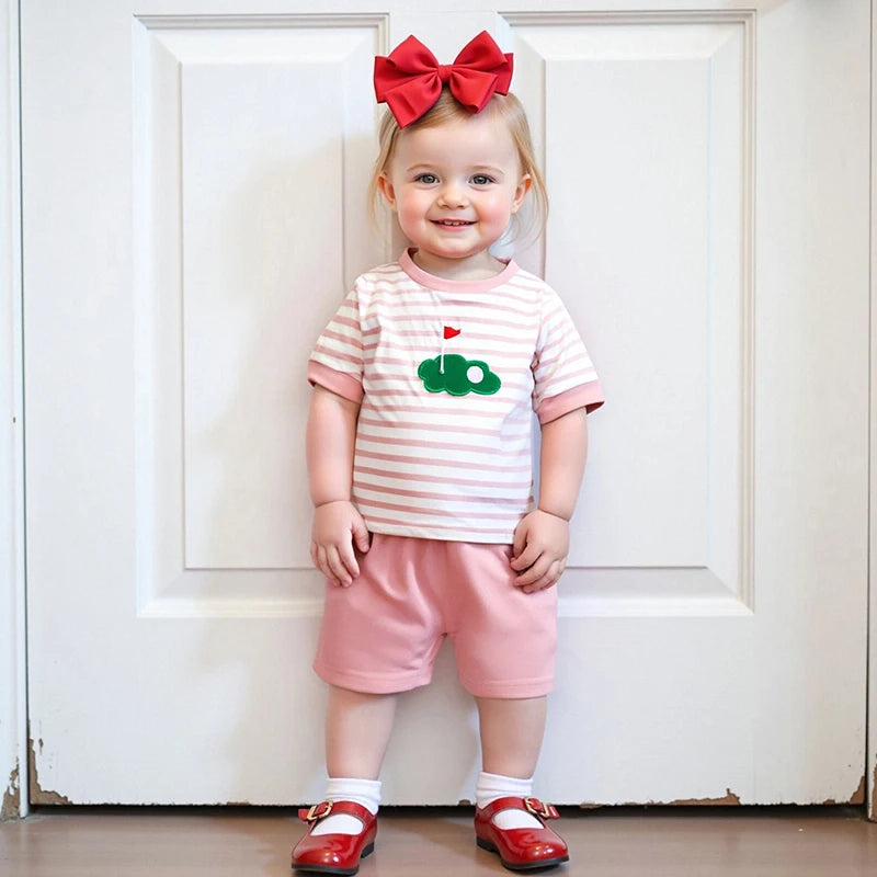 Adorable Infant Golf Attire Stylish Striped Tee and Comfy Shorts Set for Toddler Boys and Girls - Trendy Baby Outfit
