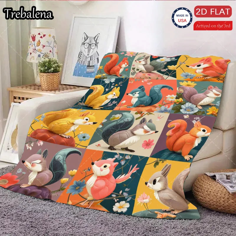 Flannel Blanket-Soft Lightweight All-season Adorable Squirrel Print Soft Baby Blanket for Boys Girls Newborns