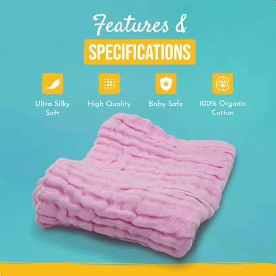 Pack of 10 Baby Muslin Washcloths Set 12 x12 6 Layers MultiColored Baby Washcloths Made of 100% Organic Cotton Highly Absorbent