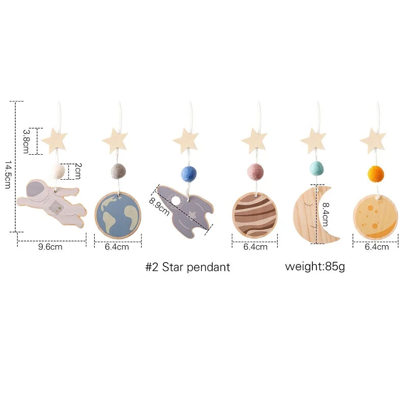 Baby Wooden Gym Frame Rocket Model Newborn Play Gym Activity Celestial Hanging Pendant Rattle For Baby Education Montessori Toys
