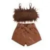 Listenwind 2-7Y Kids Children Girls Clothes Set Vest Tops Pu Leather Bow Shorts Summer Outfits