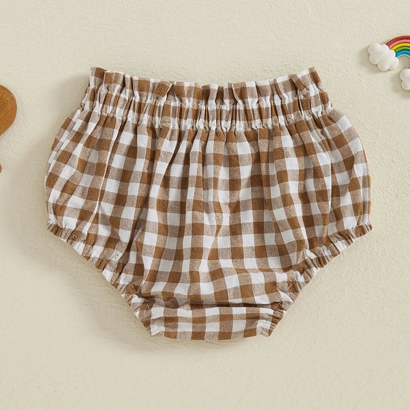 Cute Toddler Plaid Skirt with Ruffle Trim and Elastic Waistband Adorable Triangle Shorts for Stylish Summer Outfits