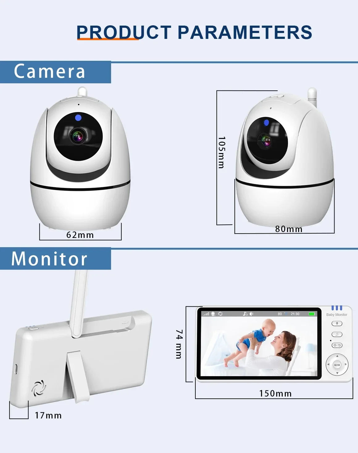 5Inch Video Baby Monitor With Pan Tilt  Surveillance IPS Screen Camera Two Way Audio Night Vision Intercom Auto Nanny with Stand