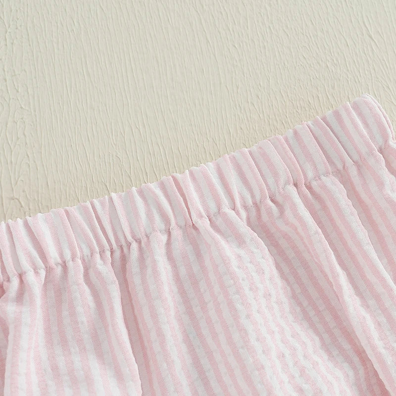 Infant Baby Girls Shorts Elastic Waist Striped Embroidery Letters Summer Shorts Bottoms for Birthday
