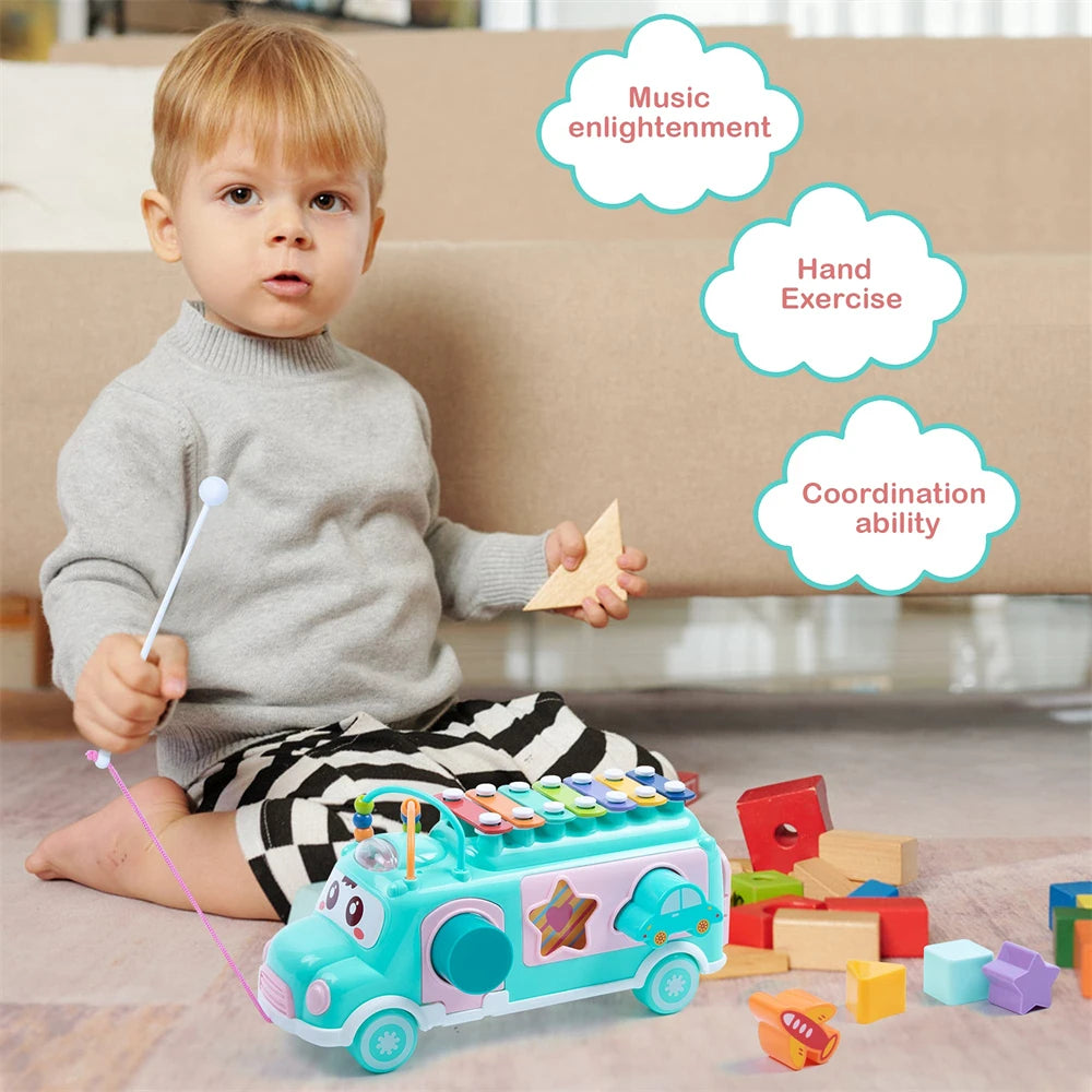 Baby Toy Cartoon Musical Instrument Bus Baby Toys Hand Knock Girl Boy Piano Education For 12-18 Months Baby Toy Gift