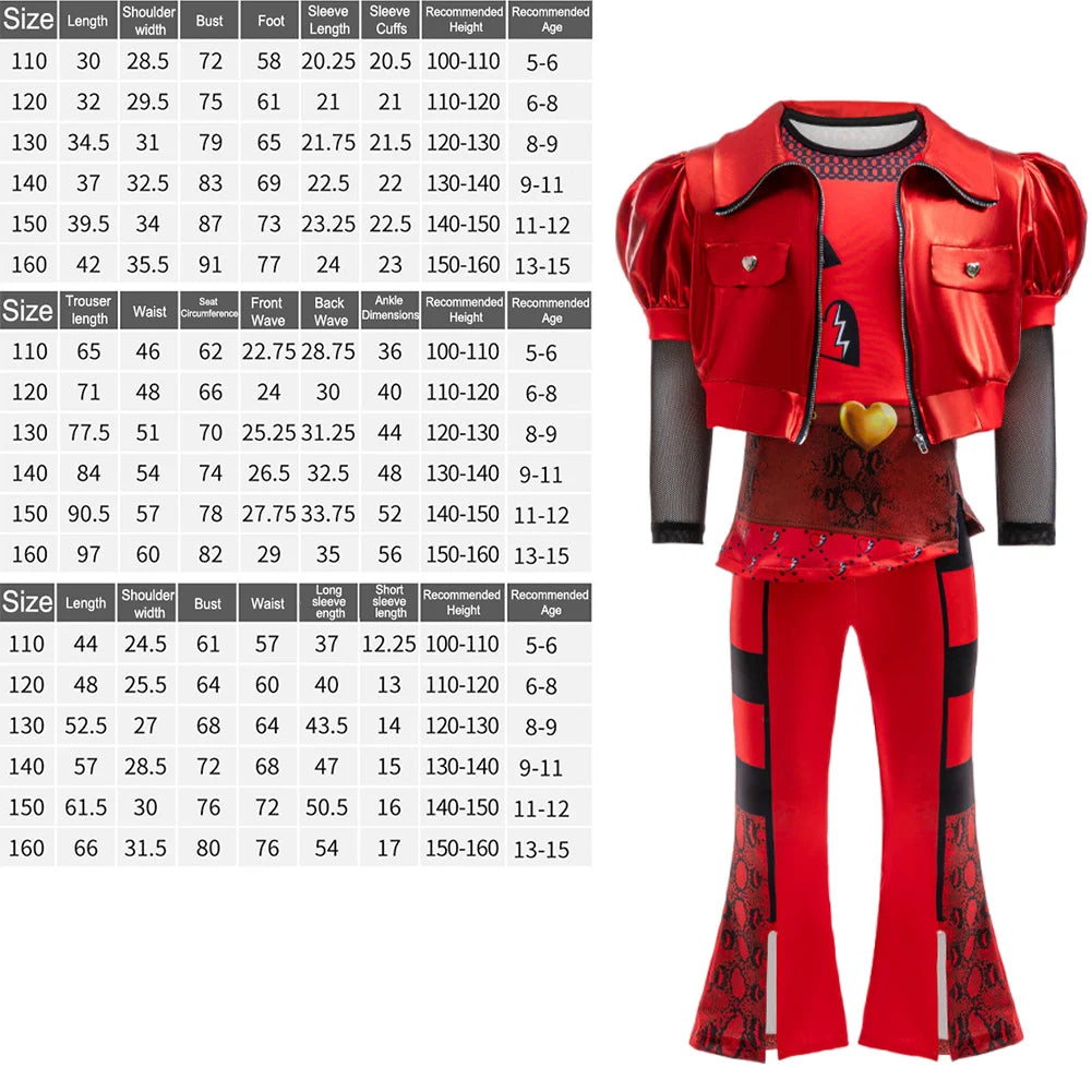 Girl Rise of Red Costume with JACKET Top Pants and Wig Princess Dress Up Cosplay Costume for Halloween Birthday Party