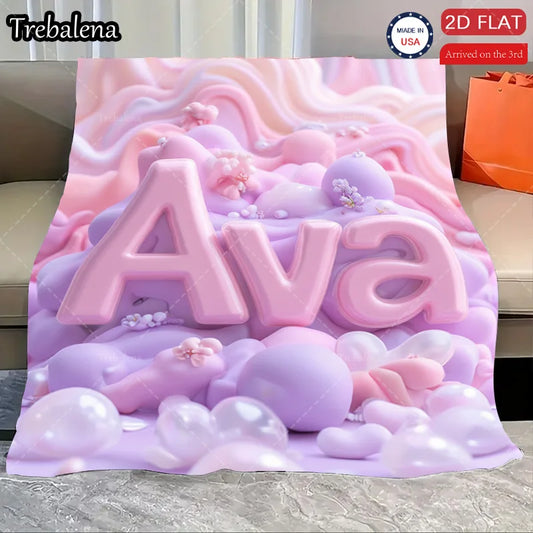 Flannel Blanket-Soft Lightweight All-season Personalized Ava Name Blanket Soft Cozy Baby Gift Pink Purple Design