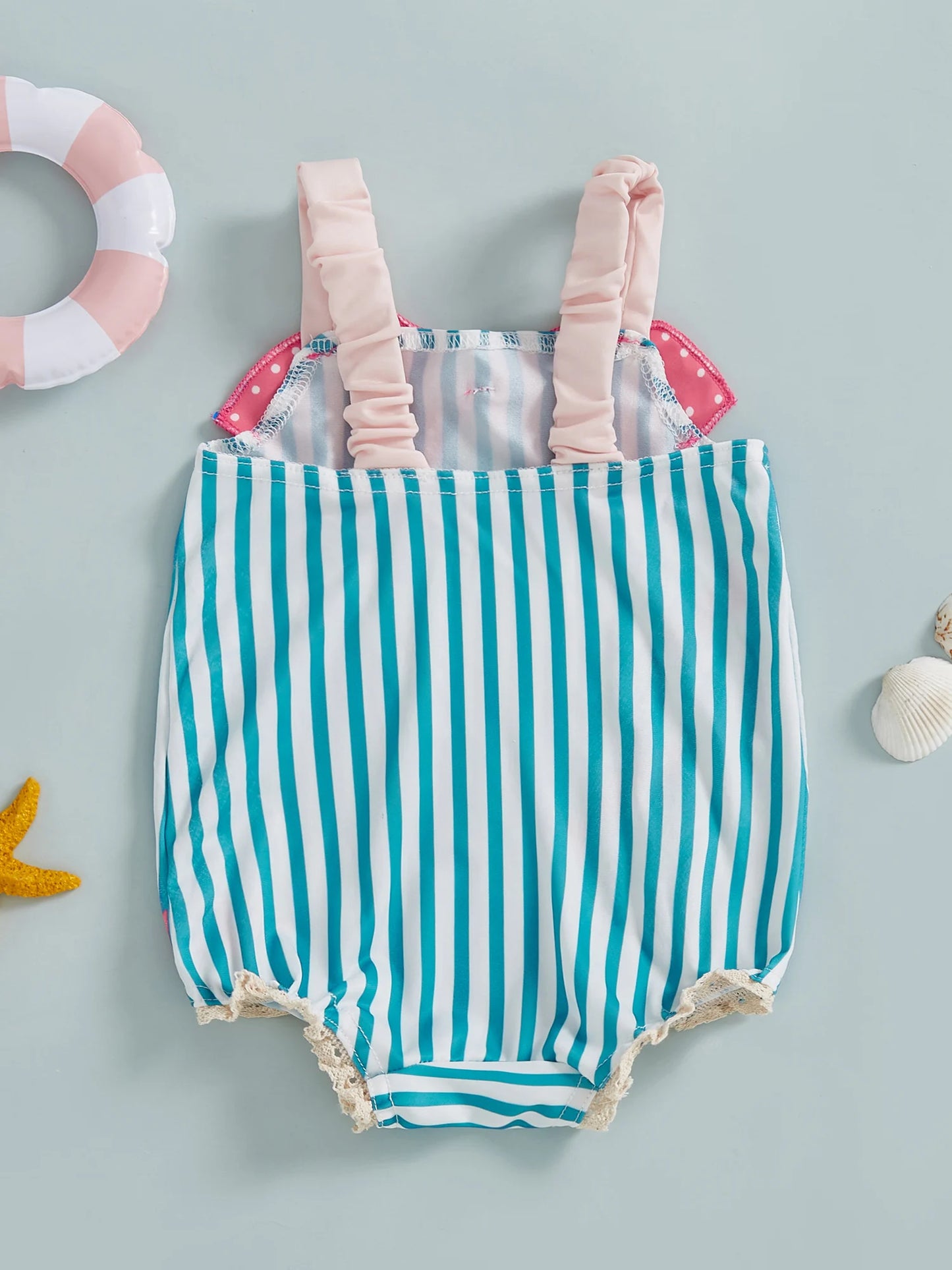 Striped Print Sleeveless Square Neck Baby Girl Swimsuit Toddler Bathing Suit Summer Swimwear Beachwear for Infants