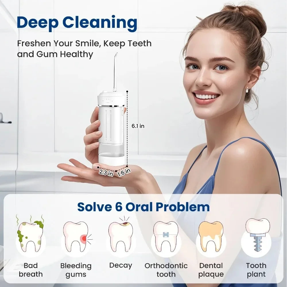 Portable Water Flosser: Oral Irrigator Water Teeth Cleaner, 5 Modes, Rechargeable 5 Nozzle Flosser, Suitable for Home Travel