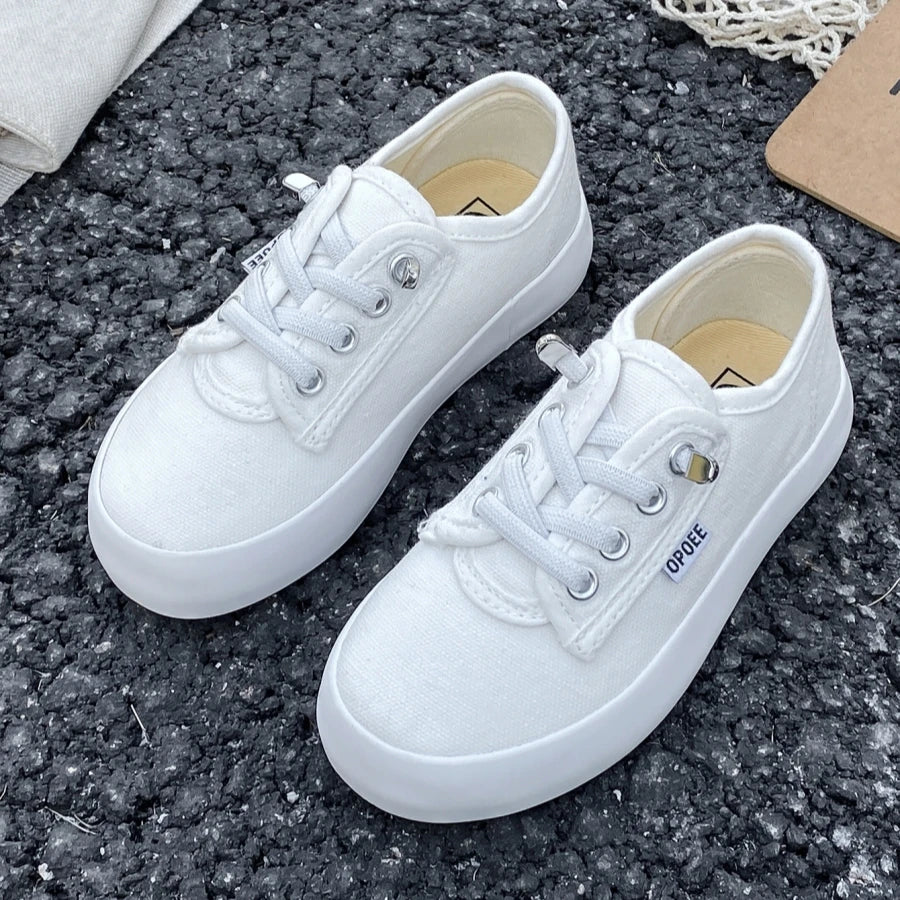 White cloth shoes baby white shoes middle sneakers children's canvas shoes Spring and autumn simple boy and girl