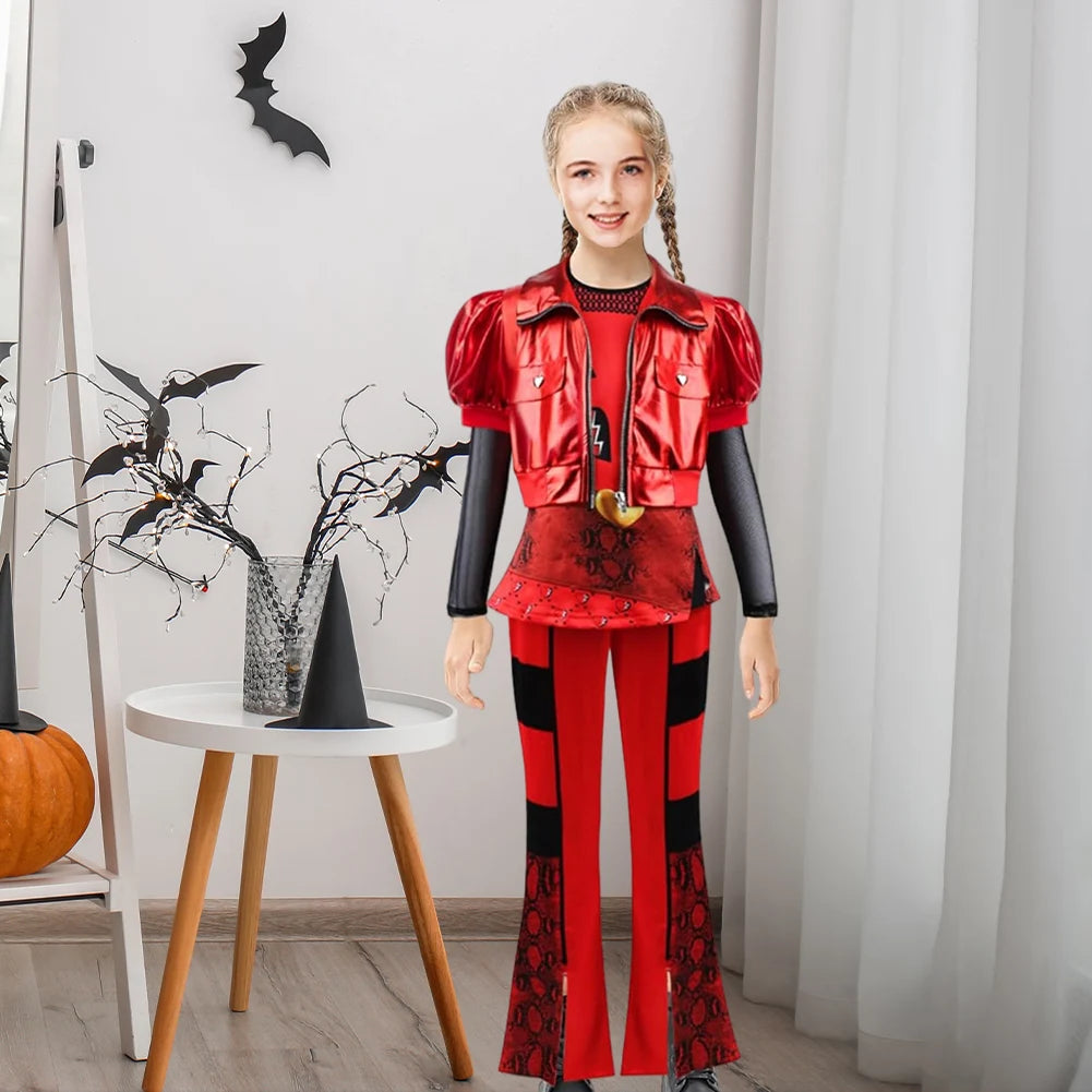 Girl Rise of Red Costume with JACKET Top Pants and Wig Princess Dress Up Cosplay Costume for Halloween Birthday Party
