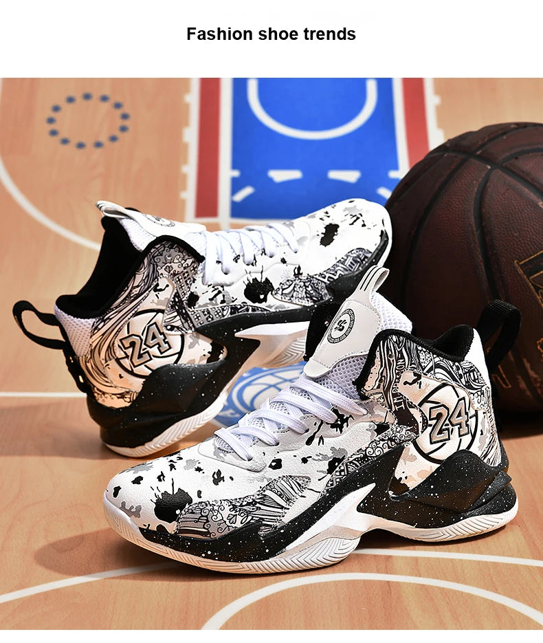 Basketball Shoes No-Slip Breathable Outdoor Shoes Fashion Graffiti Training Shoes