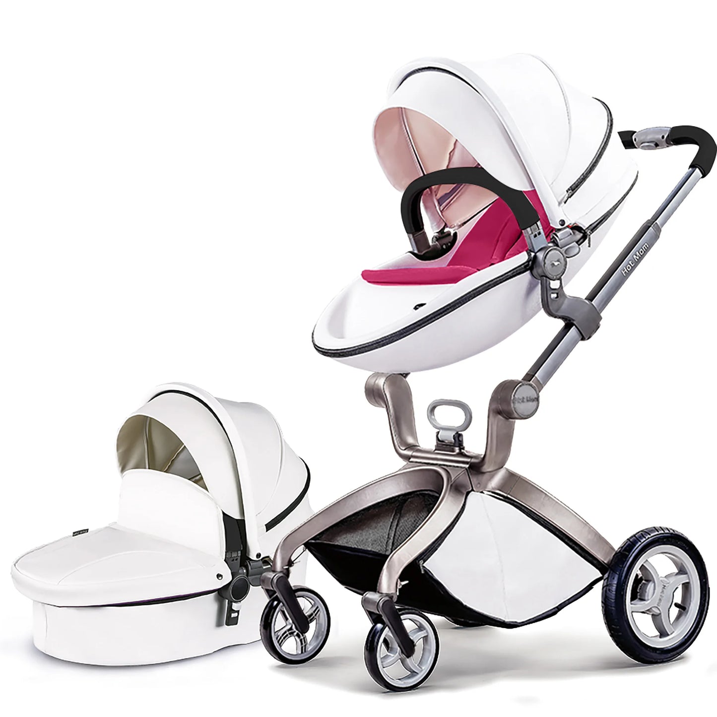 Hot Mom F22 baby stroller 3in1 ,adjustable seat,aluminum frame,solid rubber tires,rain cover,mosquito net,large storage basket