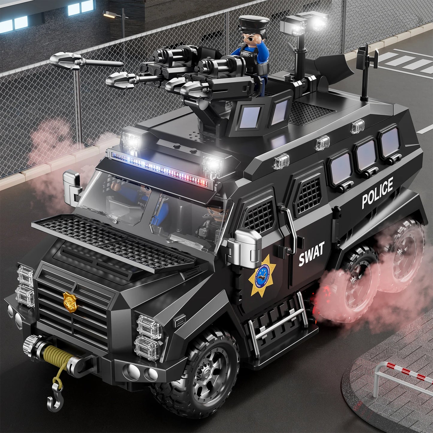 Police Sword Toothed Tiger Explosion Proof Cars Childrens Toys Black Armored Off-Road Vehicles Car Model Sound Light Toys Gifts