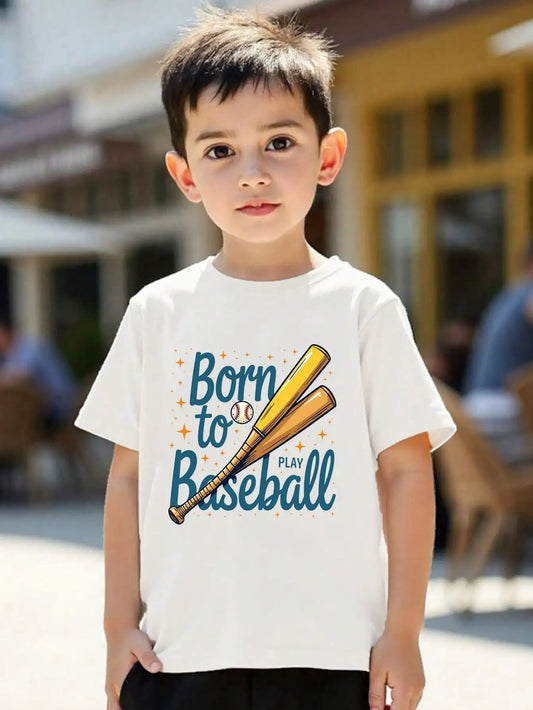 Tween Girls/Boys Clothes, Baseball Theme Cotton T-Shirt, White Casual Tee With Baseball Bats And Baseball Print Tops