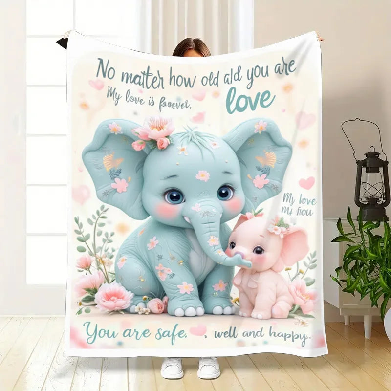 Flannel Blanket-Soft Lightweight All-season Adorable Elephant Baby Blanket Soft Cozy for Kids Bedding