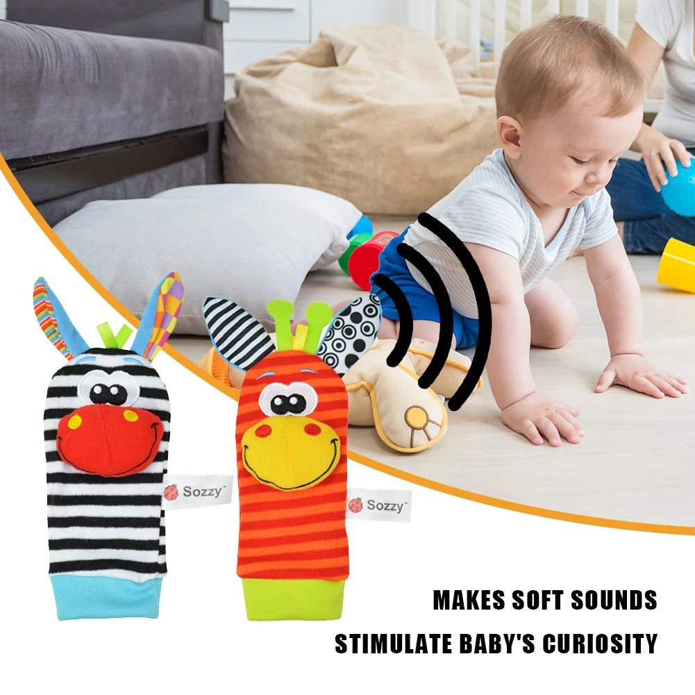 Cute Baby Animal Socks Colorful Wrist Strap Rattles Socks Adjustable Brain-Development Newborn Infant Gifts
