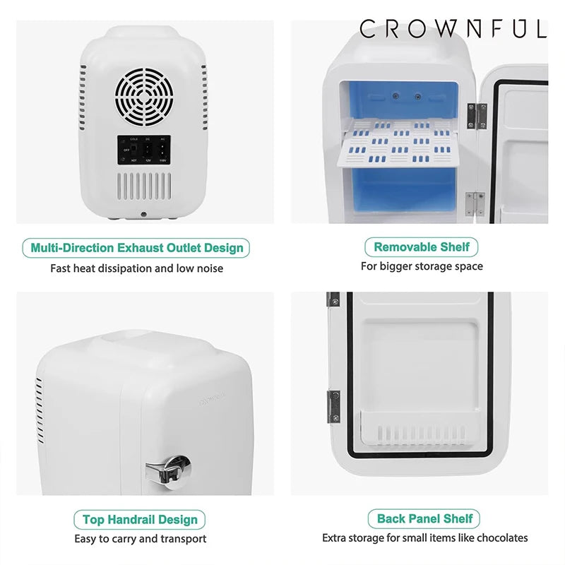 Crownful 4L Mini Multifunction Refrigerator 120V Electric Portable Beauty Cooler Warmer Car Mini Fridge for Home Camping Travel
