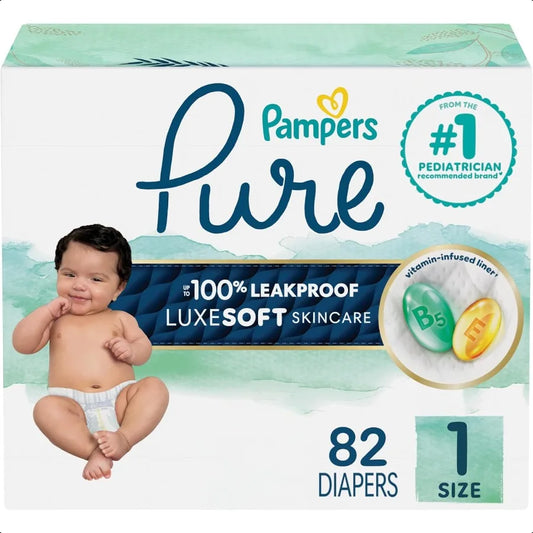 Pampers Pure Protection Baby Diapers Size 1 814 lbs 82 Count Up to 100 Leakproof Premium Plantbased Skin Protection Hypoallerge