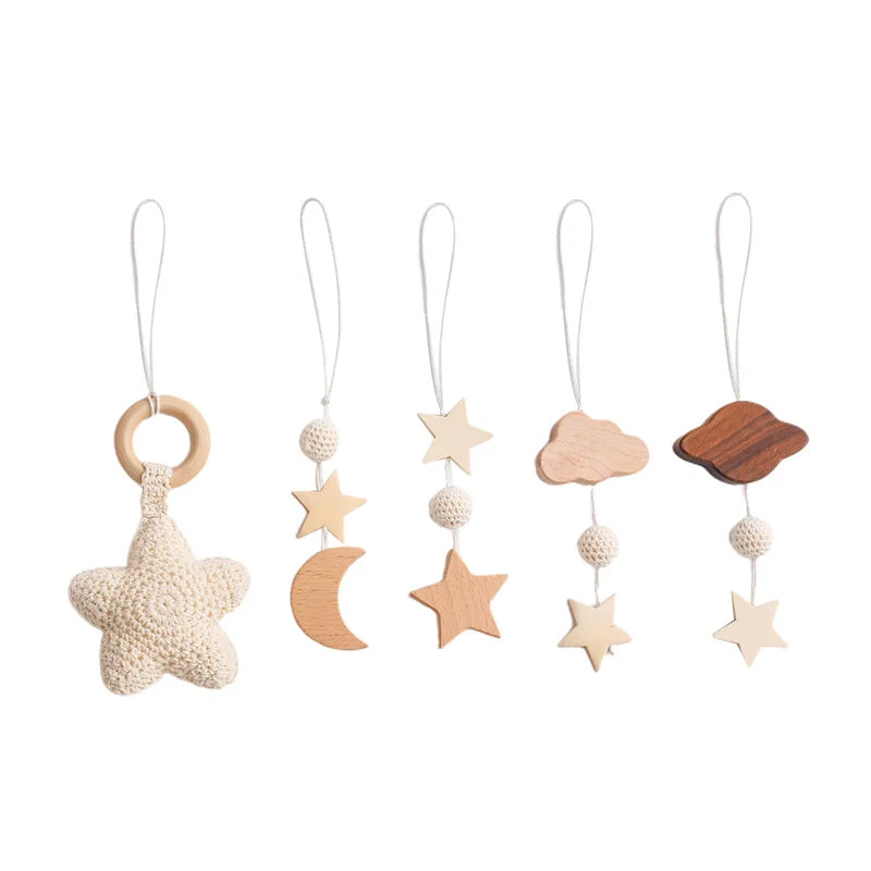 Baby Wooden Gym Frame Rocket Model Newborn Play Gym Activity Celestial Hanging Pendant Rattle For Baby Education Montessori Toys