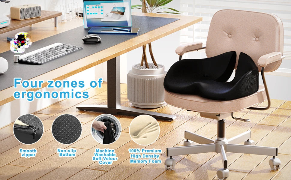 NPET Travel Seat Cushion Memory Foam U-Shaped Pillow for Chair Cushion Pad Car Office Hip Support Massage Orthopedic Pillow