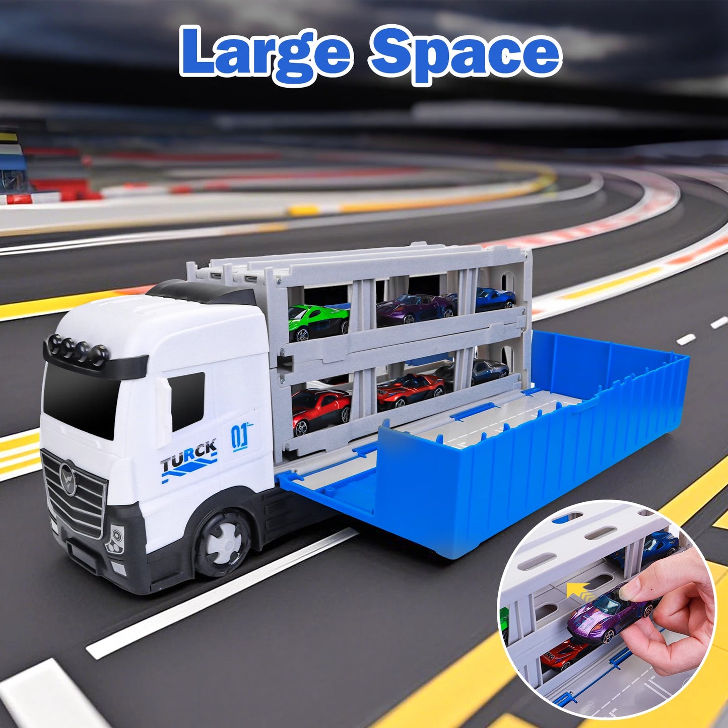 Large Size Kids Transporter Truck Toy Deformation Rail Truck Toy With Rail And 8 Car Models Boys Girls Birthday Gift