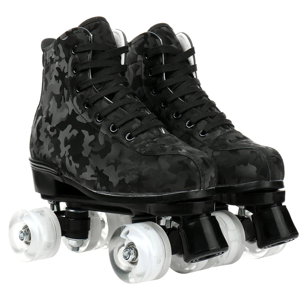 Outdoor Roller Skates Sports Double Row Skates Quad 4 Wheels Skating   Flashing Roller Skates Shoes for Youth Boys Girls