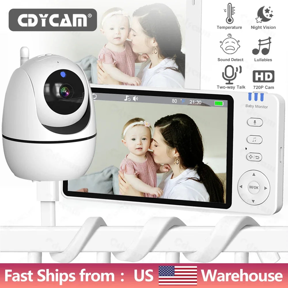 5Inch Video Baby Monitor With Pan Tilt  Surveillance IPS Screen Camera Two Way Audio Night Vision Intercom Auto Nanny with Stand