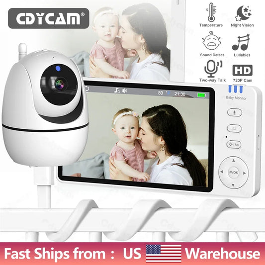 5Inch Video Baby Monitor With Pan Tilt  Surveillance IPS Screen Camera Two Way Audio Night Vision Intercom Auto Nanny with Stand
