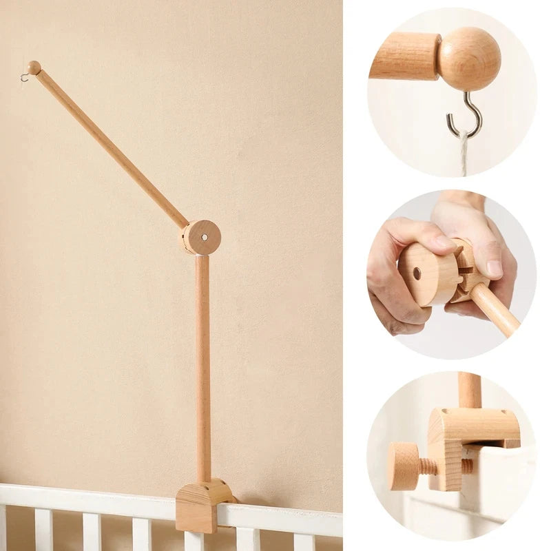 Baby Rattle Toy Bed Bell Bracket Wooden Mobile 0-12 Months Newborn Crochet Bed Bell Hanging Toys Holder Bracket Infant Crib Gift