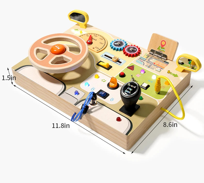 Montessori Busy Board Sensory Toys Wooden With LED Light Switch Control Board Travel Activities Children Games For 2-4 Years Old