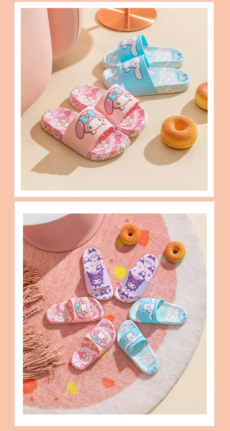 SANRIO Kuromi Cartoon Slippers Girls And Boys Indoor Non-slip Slide Shoes Outdoor Open Toe Sandals For Children Soft Comfortable