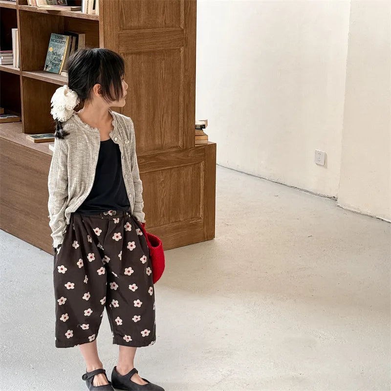 Children Girls Flower Pant Cotton Printed Loose Cropped Pant Fot Baby Girl Ins Toddler Girl Mosquito-proof Pant Kids Girl Shorts