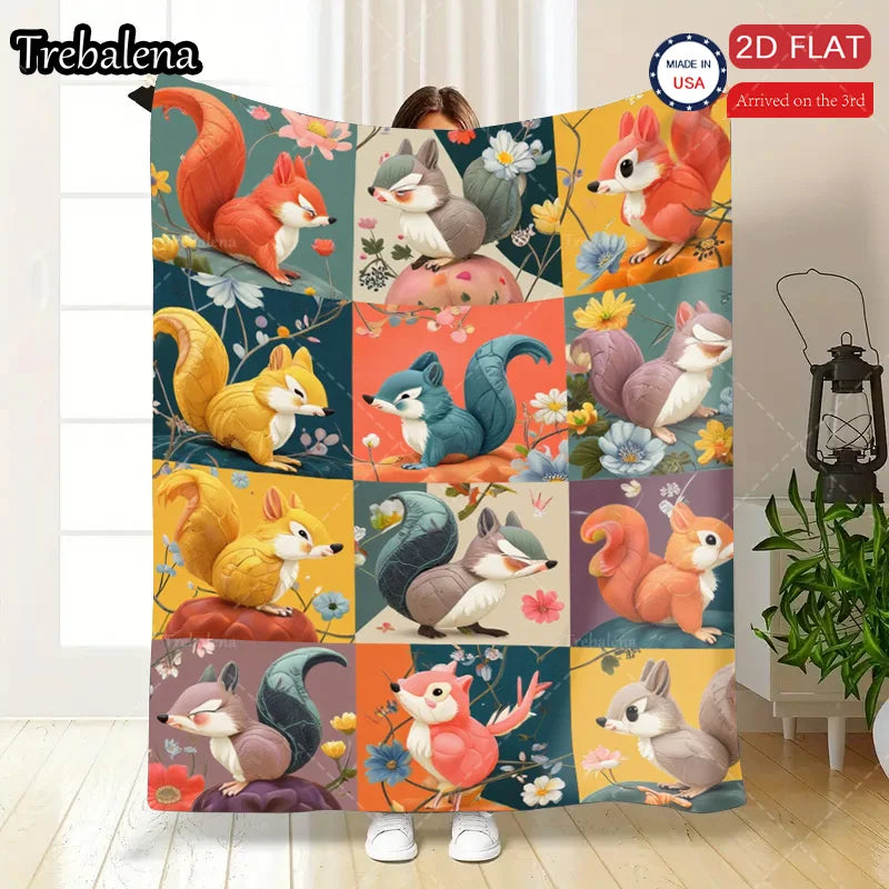 Flannel Blanket-Soft Lightweight All-season Adorable Squirrel Print Soft Baby Blanket for Boys Girls Newborns