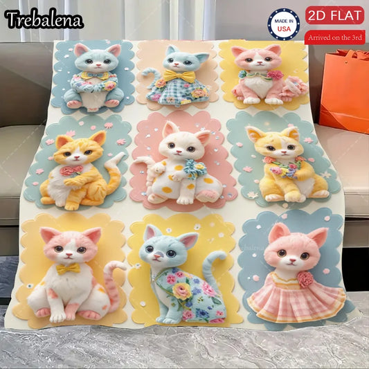 Flannel Blanket-Soft Lightweight All-season Adorable Kitten Print Soft Baby Blanket for Boys Girls Newborns
