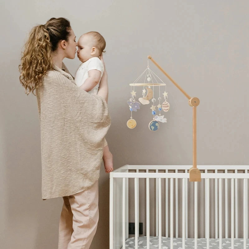 Baby Rattle Toy Bed Bell Bracket Wooden Mobile 0-12 Months Newborn Crochet Bed Bell Hanging Toys Holder Bracket Infant Crib Gift