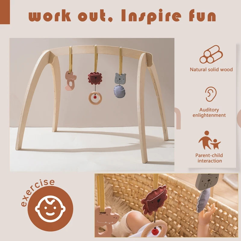 Baby Montessori Wooden Gym Frame Rattle Toys Newborn Mobile Hanging Sensory Toys Foldable Play Gym Frame Kid Holder Bracket Gift