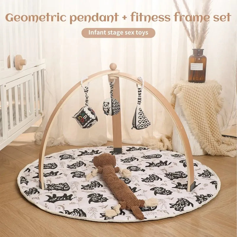 Baby Wooden Gym Frame Rocket Model Newborn Play Gym Activity Celestial Hanging Pendant Rattle For Baby Education Montessori Toys