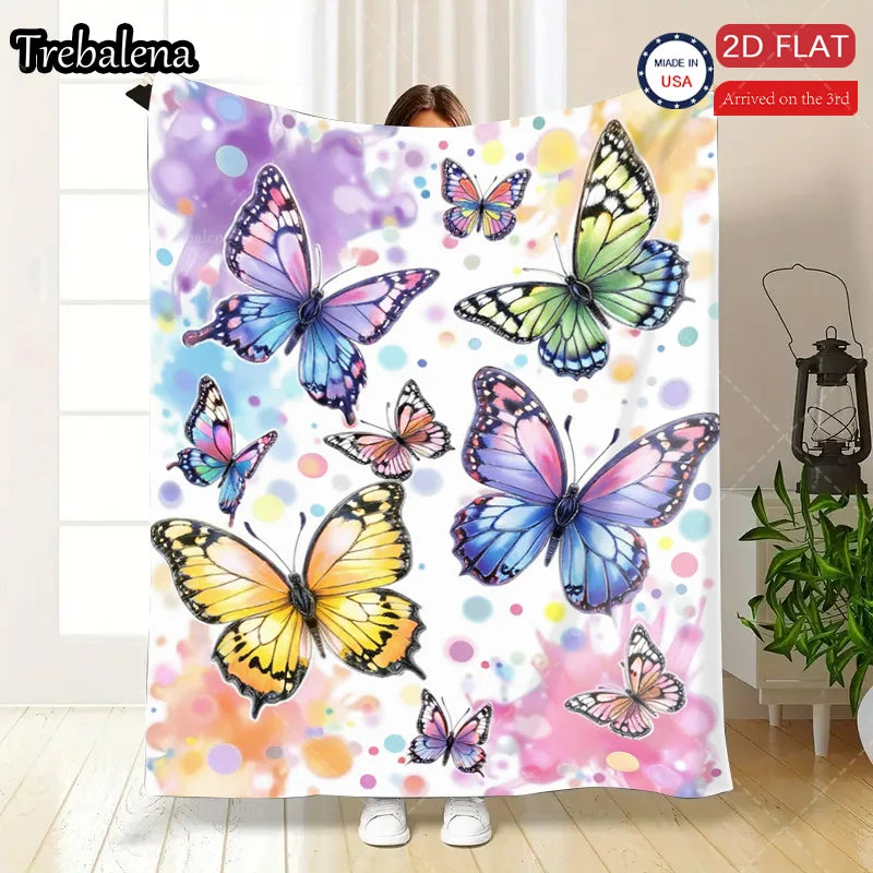 Flannel Blanket-Soft Lightweight All-season Colorful Butterfly Print Soft Baby Blanket for Boys Girls