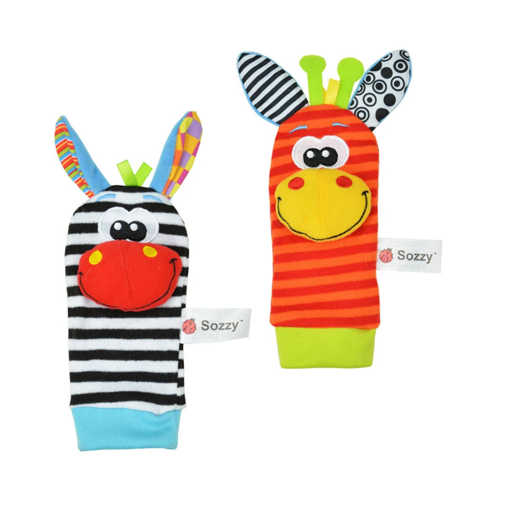 Cute Baby Animal Socks Colorful Wrist Strap Rattles Socks Adjustable Brain-Development Newborn Infant Gifts