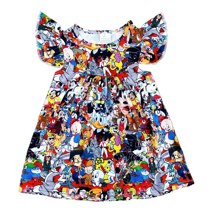 Disney Girls Dress Little Girls Red Mickey Pearl Sleeve Clothing Toddlers Cartoon Design Sleeveless Milksilk Clothes Wholesales