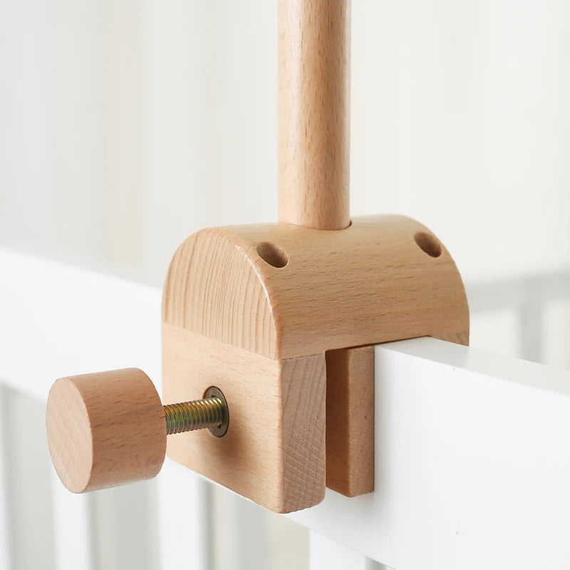 Baby Wooden Bed Bell Bend Bracket Mobile Hanging Rattles Toys Newborn Music Box Holder Bracket Infant Crib Toy Arm Bracket Gifts